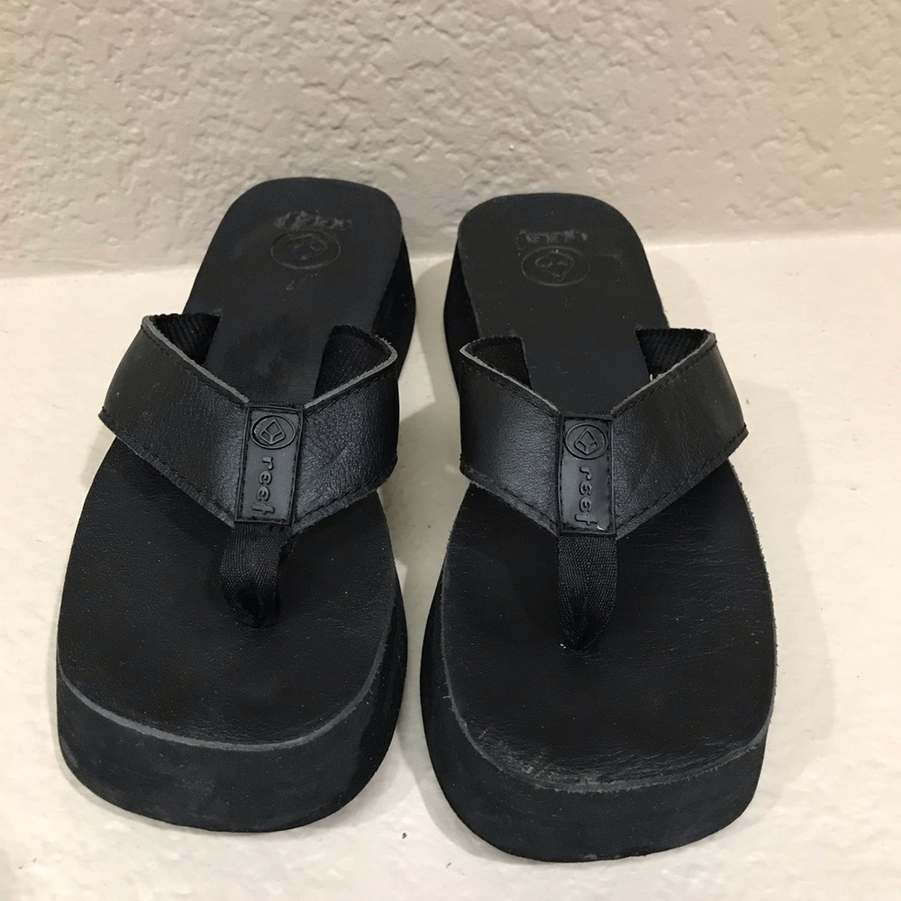 Reef Leather Wedge Thick Flip Flop Sandals